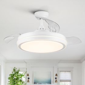 Modern 42 in. Indoor Matte White Retractable Blades Ceiling Fan with Light Kit and Remote Control