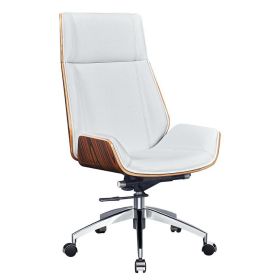 Ergonomic Office Chair Swivel Armless Seat Chair High Back Genuine Leather (Color: White with palisander)