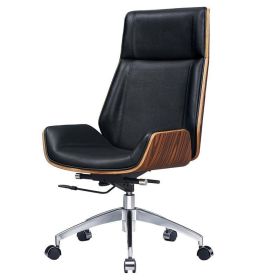 Ergonomic Office Chair Swivel Armless Seat Chair High Back Genuine Leather (Color: Black with palisender)