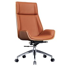 Ergonomic Office Chair Swivel Armless Seat Chair High Back Genuine Leather (Color: Brown)